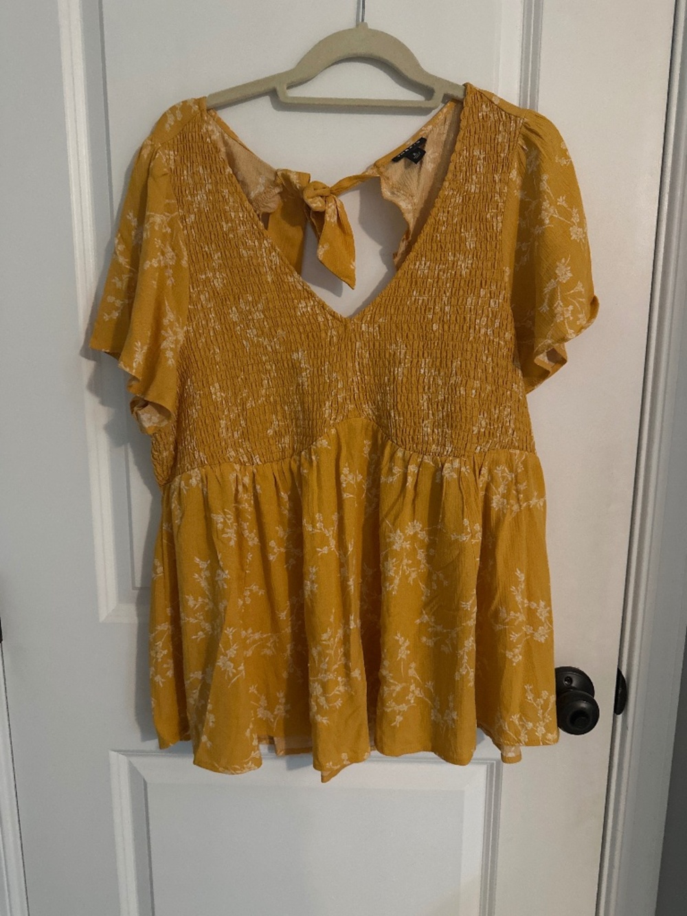 Marigold yellow floral shirt